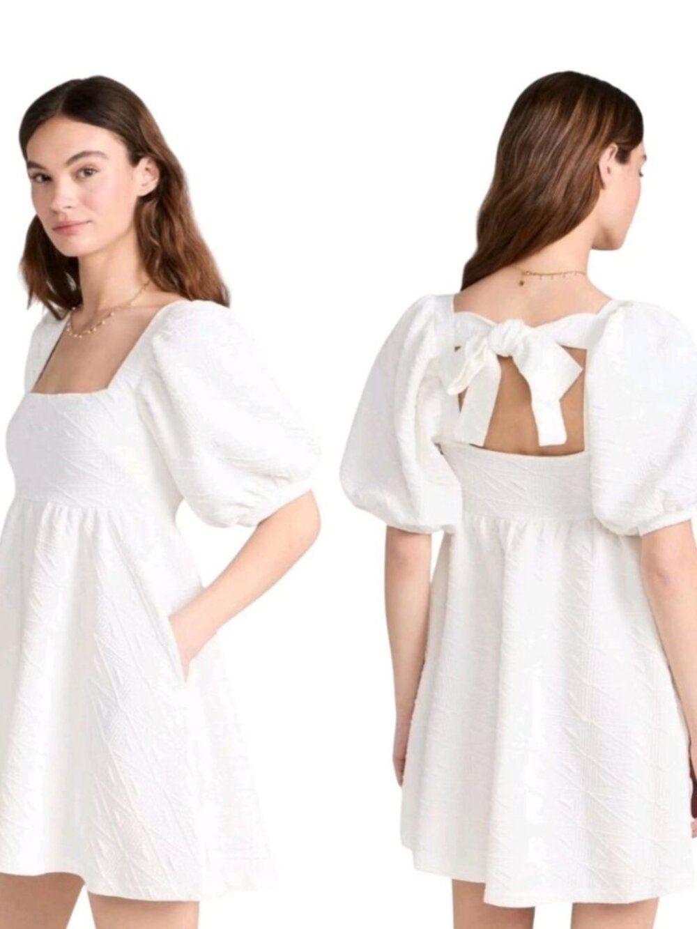 Free People Violet Babydoll Puff Sleeve Peplum Pocket Mini Dress White Size L
